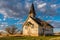 Sunset light on abandoned Wartime United Church in Wartime, Saskatchewan, Canada