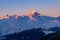 Sunset light on Mont Blanc in Savoie, France, the highest mountain in Europe west