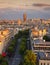 Sunset light on Montparnasse Tower, Avenue Marceau rooftops, Par