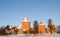 Sunset light Trakai castle winter people tourists