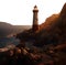 sunset lighthouse on the cliffs. transparent PNG
