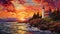 Sunset Lighthouse: A Vibrant Contemporary Canadian Art Painting