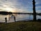 Sunset lonely boat dock