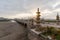 Sunset at Luoyang Bridge, Quanzhou, China. The Luoyang Bridge, known as Wan`an Bridge, is the first stone bay bridge in China