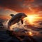 Sunset magic 3Drender of dolphins joyously leaping in the sea