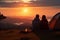 Sunset magic Couple sits by tent, savoring outdoor adventure together