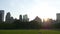 Sunset manhattan central park famous sheep meadow panorama 4k new york usa