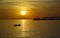 Sunset on Marmara Sea and a boat floating gently