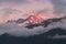 Sunset on meadows under the Fox Glacier / Te Moeka o Tuawe. It is temperate maritime glacier located in Westland, New Zealand