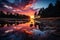 Sunset mirror peaceful lakeside echoing twilight sky, sunrise and sunset wallpaper