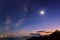 Sunset, moon, stars