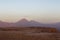 Sunset at the Moon Valley Valle de la Luna with the Licancabur volcano, Atacama, Chile