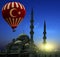 Sunset mosque Hot air balloon