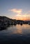Sunset and motor boats in Mali Losinj marina,Croatia