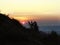 Sunset at mountain behind the banana tree