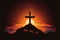 Sunset mountaintop cross silhouette