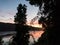 Sunset at the mouth of the Valdivia River, near the city of the same name, in the Region of the Rivers, in southern Chile