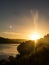 Sunset at the mouth of the Valdivia River, near the city of the same name, in the Region of the Rivers, in southern Chile