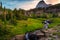 Sunset on Mt Oberlin and Falls on the Going-to-the-Sun Road, Glacier National Park, Montana