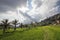 Sunset on munduk ricefields and mountain in Bali