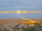 Sunset on mussel farms in the bay of the Ebro delta, Spain