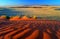 Sunset in the Namib desert, blurred landscape