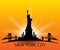 Sunset New York City skyline Statue of liberty Vector