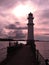 Sunset at the Newhaven Lighthouse in Edinburgh, Scotland, United Kingdom