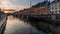 Sunset in Nyhavn, the famous canal and street in Copenhagen