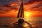 Sunset on the ocean with sailing yachts on the horizon