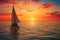 Sunset on the ocean with sailing yachts on the horizon