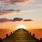 Sunset ocean scenery with wooden boardwalk