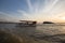 Sunset on the Orinoco River with passenger boat. Ciudad Bolivar,