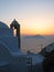 Sunset on an orthodox church on the sea to  Milo in the Cyclade Islands in Greece.