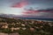 Sunset over Aerial view of the coastline of New Smyrna Beach and Ponce de Leon Inlet