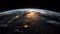 Sunset over Africa, glowing sphere in the stratosphere, illuminated world map generated by AI