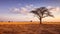 Sunset over the African savannah, a tranquil beauty generated by AI