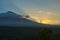 Sunset over Agung volcano seen from the boat. Stromboli is one of the eight Aeolian islands and one of three active volcanoes in