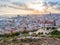 Sunset over Alicante, view of the city skyline, bay and sea..