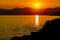 Sunset over Alpes on Azure Coast French Riviera of Mediterranean Sea seen from Saint-Jean-Cap-Ferrat town in France