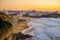 Sunset over Biarritz beaches, France, Atlantic coast