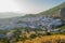 Sunset over the blue Moroccan town of Chefchaouen, as seen from the hill of the Spanish Mosque.