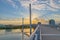 Sunset over Bob Kerrey pedestrian bridge at Omaha Nebraska Riverfront