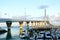 Sunset over the bridge of the Constitution, called La Pepa, in the bay of CÃ¡diz, Andalusia. Spain.