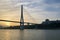 Sunset over the bridge over Yangtze River in Chongqing, China