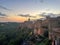 sunset over the city of pitigliano, italy