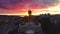 Sunset over the city and sea lake. Aerial view of Varna, Bulgaria and The Cathedral of Assumption.