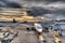 Sunset Over Commercial Aircrafts on Airport Tarmac