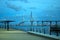 Sunset over the Constitution Bridge, called La Pepa, in the bay of CÃ¡diz, Andalusia. Spain.