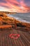 Sunset over Crystal Cove State Park Beach and a heart of rose pe